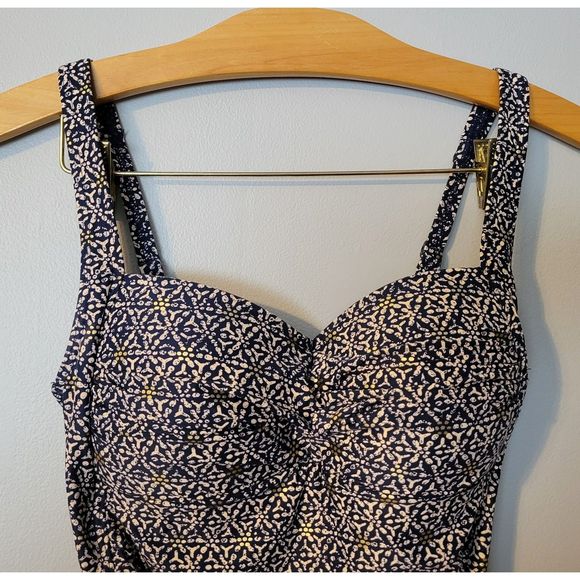 Niptuck Joanna Nautical Foil Navy/Gold Slimming  Shaping One Piece Swim Suit 6 - Picture 2 of 6